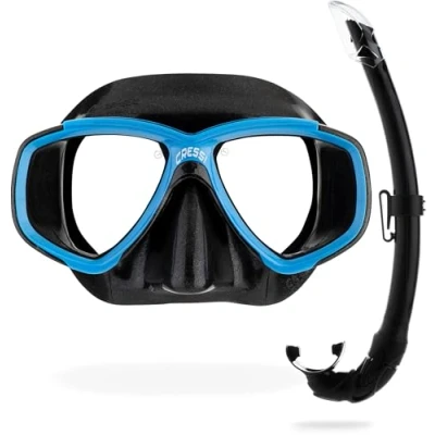 Afbeelding van CRESSI Perla + Mexico Combo Zwart/Blauw Ideaal voor snorkelen, Duiken, Apneu, Snorkel Set Masker Mexico, Zwart/Blauw, One Size, Unisex