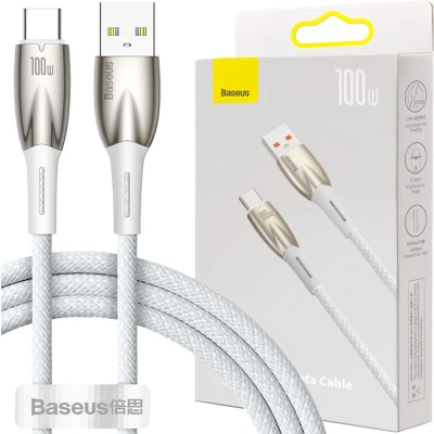 Afbeelding van Baseus Glimmer Series snellaadkabel USB A C 100W 480Mb/s 1m wit