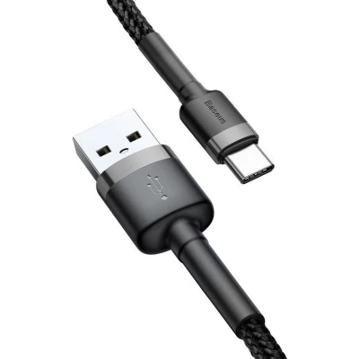 Afbeelding van Baseus Cafule USB Kabel naar C 0.5 meter zwart 3A Fast Charge velcro bandje gevlochten 480Mbps