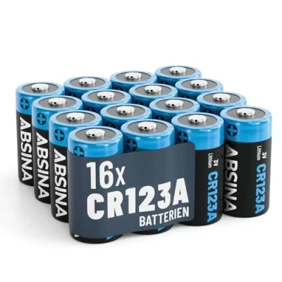 Afbeelding van ABSINA 16 x CR123A 3V lithium batterij voor camera&#039;s en nog veel meer CR123A, lekvrij duurzaam, batterijen met 1300 mAh, CR123, 3 V, 123