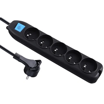 Afbeelding van Electraline 32052 stekkerdoos 5 voudig met schakelaar/platte stekker, 1,5 m, zwart