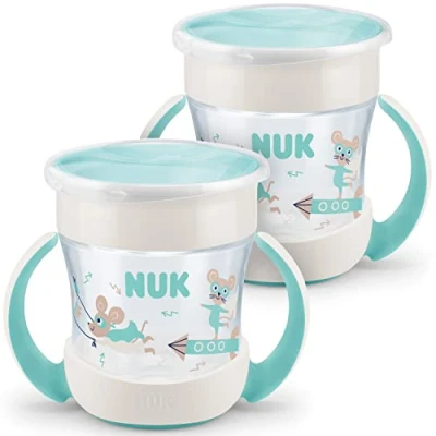 Afbeelding van NUK Mini Magic Cup oefenbeker lekvrije 360 drinkrand vanaf 6 maanden praktische handgrepen BPA vrij 160 ml neutraal 2 stuks