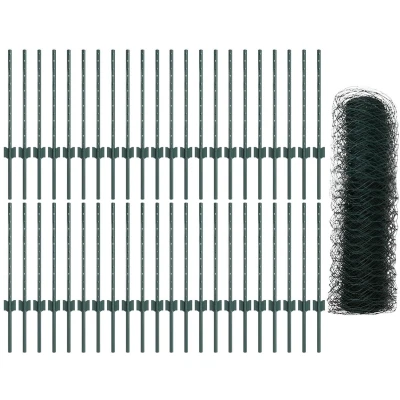 Afbeelding van vidaXL Hekpalen 11 stuks U Kanaal Groen 60 cm Staal, Hexagon Fence 0.5x100 m Staal