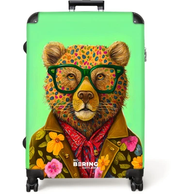 Afbeelding van NoBoringSuitcases.com® Koffer groot Reiskoffer lichtgewicht Beer Kleuren Bril Dier Bloemen Rolkoffer met 4 wielen Grote trolley XL 98 liter bagage