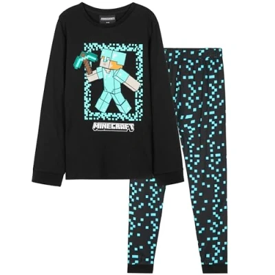Afbeelding van Minecraft Jongenspyjama, comfortabele pyjama van katoen, gamercadeau, zwart/blauw, 9 10 Jaar