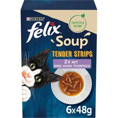 Afbeelding van FELIX Soup Tender Strips, soep voor katten, gemengde diversiteit, verpakking van 8 stuks (8 x 6 à 48 g)