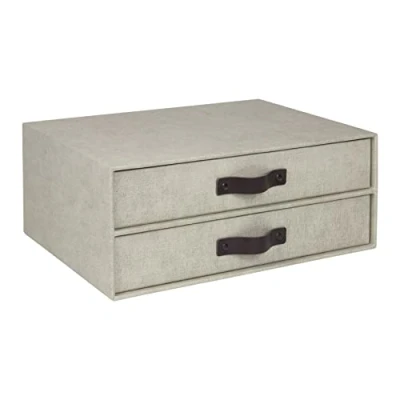 Afbeelding van Bigso Box of Sweden Birger Ladebox voor documenten en kantoorbenodigdheden, bureau organizer met 2 laden, opbergsysteem van vezelplaat papier in linnenlook, beige