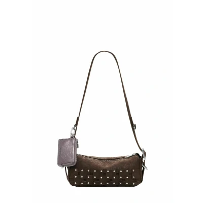 Afbeelding van Desigual Small Studded Patch Baguette Schoudertas, Dames, Maat: One Size, Brown