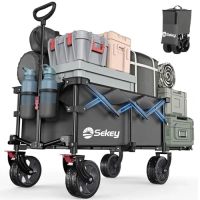 Afbeelding van Sekey XXL opvouwbare handkar met uitklapbare achterklep 135L &amp; 200L, vistrolley opvouwbaar vanuit VIER richtingen tot 150KG, SE4019, Zwart