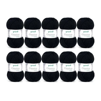 Afbeelding van Gründl Classico wol (Oeko Tex® gecertificeerd breigaren van 50% scheerwol (Merino) &amp; polyacryl, 50 g/120 m, naalddikte: 3,5 4,5, 10 bollen à g), zwart
