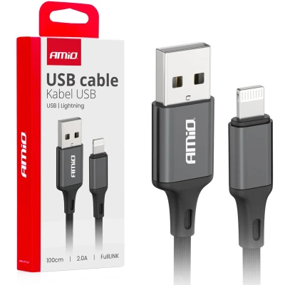 Afbeelding van AMiO USB A naar Lightning Kabel 2A 100cm FullLINK Hoogwaardige Snellader Oplaadkabel Snoer