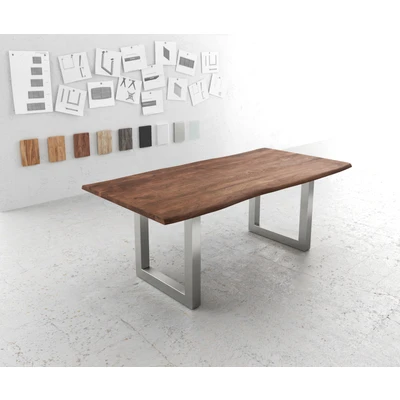 Afbeelding van Massief houten tafel Live Edge Acacia bruin 200x100 boven 3,5 cm frame breed boomtafel