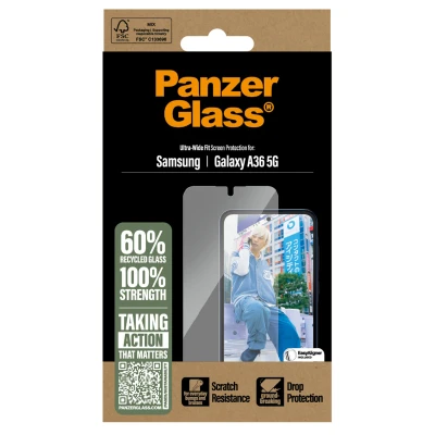 Afbeelding van Screenprotector Samsung Galaxy A36: PanzerGlass Ultra Wide Fit Anti Bacterial incl. applicator