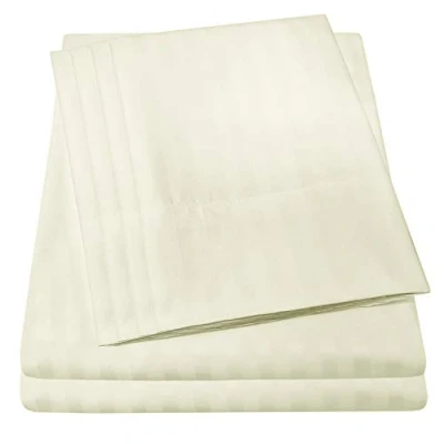 Afbeelding van Dobby Streep Queen Lakens 6 delig 1500 Supreme Collection fijn geborsteld microvezel diepe zak lakenset Beddengoed 2 extra kussenslopen, voordelig, Queen, beige