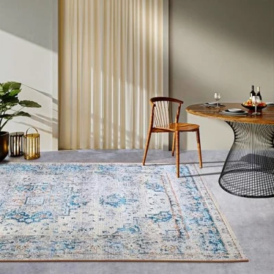 Afbeelding van Villeroy &amp; Boch Rene Tapijt voor binnen en buiten, Oosters, plat weefsel, klassiek design, vintage, Öko Tex weerbestendig uv bestendig, balkon, terras, tuin, crèmeblauw, 160 x 235 cm