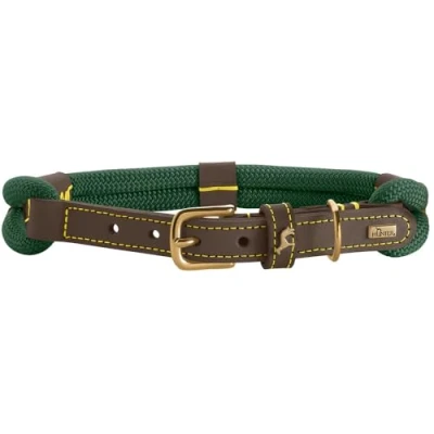 Afbeelding van HUNTER Hondenhalsband Malia, kleur: donkergroen/donkerbruin, van soepel touw en robuust leer, licht, duurzaam, moderne elegante look, frisse kleuren, Made in Germany, maat: 60