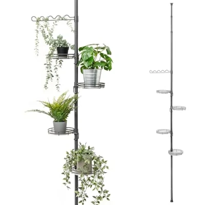 Afbeelding van bremermann Telescopisch bloemenrek met 4 planken, bloementrap, in hoogte verstelbare bloemenzuil (Grijs)