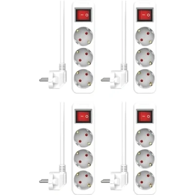 Afbeelding van 4 er Set ELRO ES103 3 Fach Steckdosenleiste mit Schalter und 1,5m Kabel Kindersicherung Schukostecker max. 3680 W TÜV geprüft Weiß