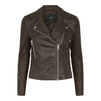 Afbeelding van YAS Sophie Jacket Leren jas, Dames, Maat: Small, Chicory coffee