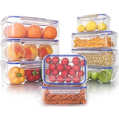 Afbeelding van KICHLY 18 Stuks Plastic Luchtdichte Voedselopslagcontainer (9 Containers, 9 Deksels) voedselcontainers voor keuken, pantry Microgolfoven en Diepvriesbestendig, Lekvrij BPA Vrij