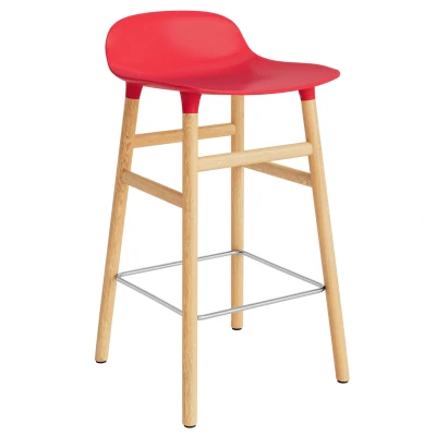 Afbeelding van Normann Copenhagen Form Barstool Barkruk 65cm Met Eiken Onderstel Felrood