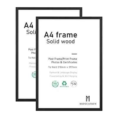 Afbeelding van Fotolijst in A4 formaat, houten certificaatframe voor muurbevestiging of tafelblad, set van 2 stuks, 21 x 30 cm