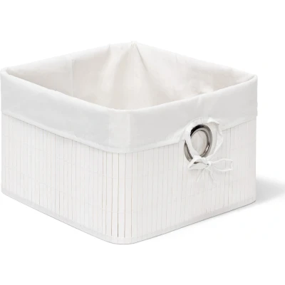 Afbeelding van Relaxdays 3x opbergmand wit bamboe mand met stof opbergbox voor in kast