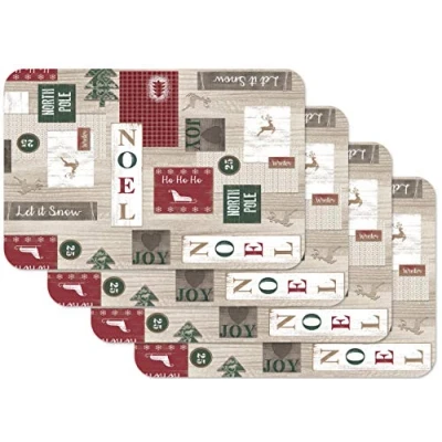 Afbeelding van Venilia placemat Jingle Bells, voor eetkamer, onderzetters, kersttafeldecoratie, kerstplacemats, afwasbaar, geschikt levensmiddelen, 45 x 30 cm, 4 stuks, 59128