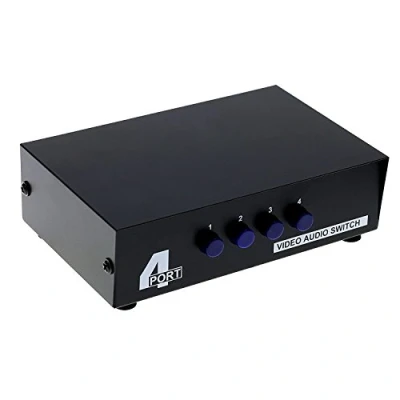 Afbeelding van 4 weg AV schakelaar RCA in 1 out composiet video L/R stereo audio selector box voor DVD STB gameconsoles, standaard connectoren, ingang uitgang, naar tv, poorts