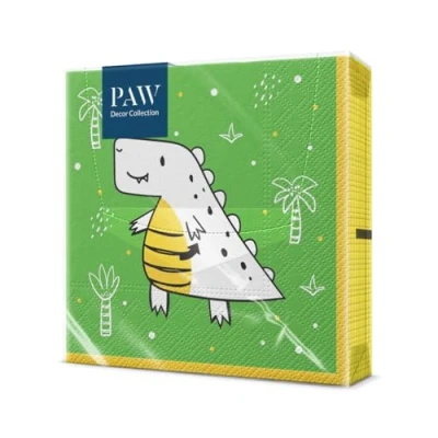 Afbeelding van PAW Papieren Servetten 3 laags (33 x 33 cm) I 20 Stuks Perfect voor Feesten, Verjaardagen, Vieringen Verjaardag Tafeldecoratie Kleurrijke met Motief Hallo Dino