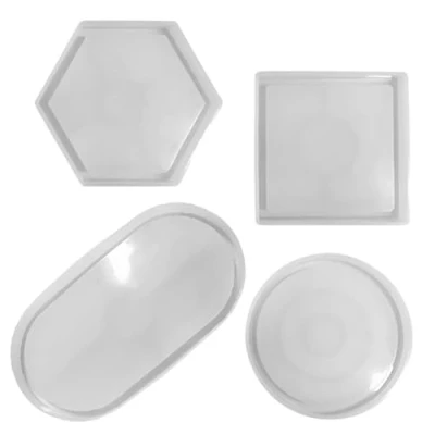 Afbeelding van siliconen vorm, 4 stuks doe het zelf onderzetters, borden, gietvormen, epoxyhars vormen, harsvormen voor dienblad, kopjes, theetablet, fruitdienblad