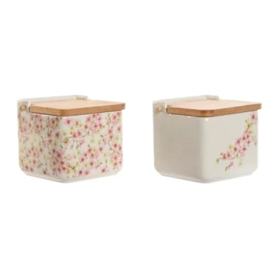 Afbeelding van Zoutvaatje met deksel Home ESPRIT Wit Roze Lila Bamboe 750 ml 14 x 12,5 12 cm (2 Stuks)
