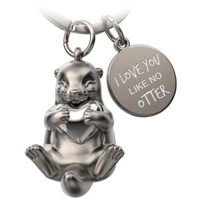 Afbeelding van FABACH otter sleutelhanger Otty met hart geluksbrenger geschenken vriendin partner liefde koppels jubileum gravure I love you like no otter, zilver, 1, modern