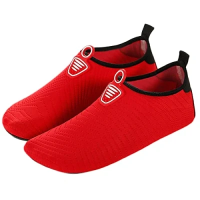 Afbeelding van AUXDIQ Zwemschoenen voor dames en heren, badschoenen, aquaschoenen, surfschoenen, waterschoenen, strandschoenen, blote voeten, sneldrogend, rood, 37/38 EU