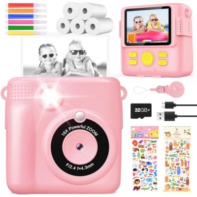 Afbeelding van YIKANWEN Kindercamera digitale camera print instant 1080p videocamera zwart wit fotocamera (roze), ABS 681