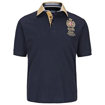 Afbeelding van Jan Vanderstorm loose fit polo Plus Size JOAKIM met printopdruk donkerblauw