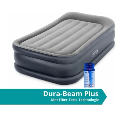 Afbeelding van Intex Pillow Rest Deluxe Luchtbed 1 Persoons Inclusief Ingebouwde Pomp en Repairset 191x99x42 cm PVC Grijs