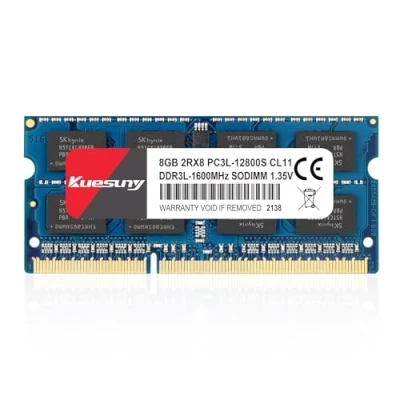 Afbeelding van Kuesuny 8GB DDR3/DDR3L 1600MHz Sodimm Ram PC3L/PC3 12800S 12800 1.35V/1.5V CL11 204 Pin 2RX8 Dual Rank niet ECC gebufferd geheugen Ideaal voor notebook laptop upgrade