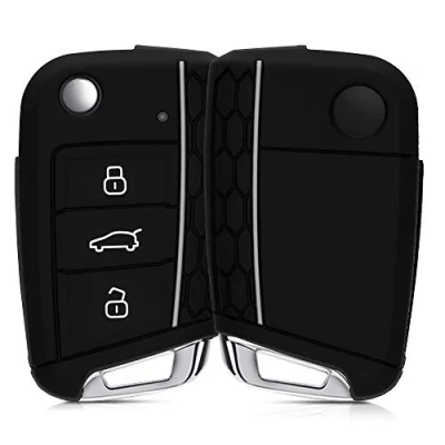 Afbeelding van kwmobile Autosleutel hoesje compatibel met VW Golf 7 MK7 3 knops hoes behuizing Sleuteletui in zwart/grijs