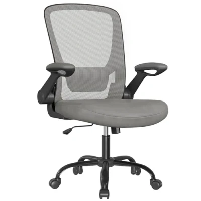 Afbeelding van SONGMICS Ergonomische Canvas Bureaustoel, Fauteuil, Gewatteerde Lendensteun, Schommelmechanisme, 53 cm Brede Zitting, Inklapbare Armleuningen, Dove Grijs OBN037G01