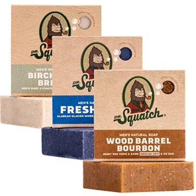 Afbeelding van Dr. Squatch Natuurlijk zeepstuk voor mannen, verpakking van 3 stuks, berkenhouten bries, verse watervallen, houten vat Bourbon