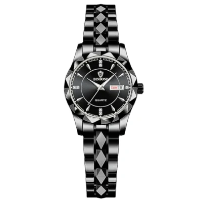 Afbeelding van JewelryWe Zakelijke Analoge Quartz Horloges: Mannen Vrouwen Jurk Waterdicht Lichtgevende Datum Kalender Dial Rvs Luxe Multifunctionele Paar Polshorloge, W zwart, Adult