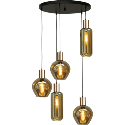 Afbeelding van Masterlight Zwarte hanglamp met goud Bounty 5 lichts gouden fitting 2472 05 02 50 35