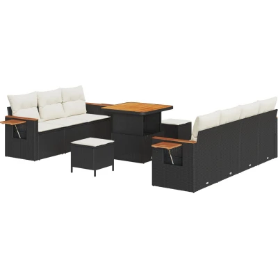 Afbeelding van vidaXL 10 delige Tuin Sofa Set met Kussens Zwart Poly Rattan Acacia