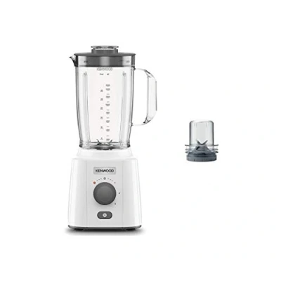 Afbeelding van Kenwood BLP41.C0WH Mixer, 2 l karaf met praktische handgreep, lemmet van staal, 3 snelheden + puls, inclusief accessoires, versnipperd, antislip voeten, vermogen 650 W, kunststof, wit en grijs