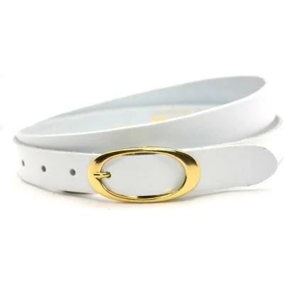 Afbeelding van Smalle Dames riem Leer Wit gouden gesp Riemmaat 85 Totale lengte 100 cm