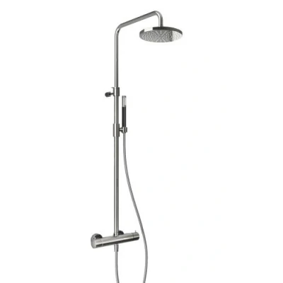 Afbeelding van HotBath Cobber thermostatische stortdoucheset met ronde handdouche en 30 cm hoofddouche Geborsteld Koper PVD SDS9BCP15