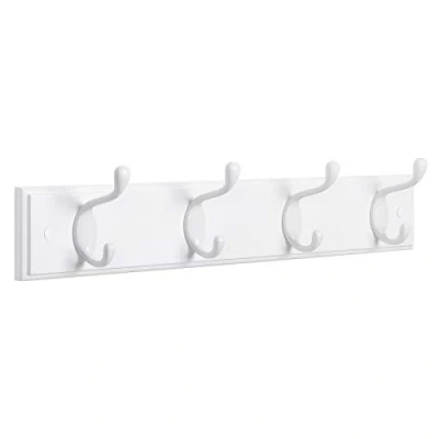 Afbeelding van SONGMICS LHR23WT Wandgarderobe, garderobe met 4 dubbele haken van metaal, meubels voor entree, tas, jassen, hal, woonkamer, slaapkamer, wit
