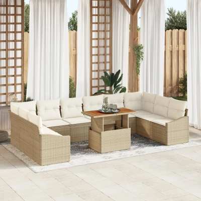 Afbeelding van vidaXL Tuin Sofa Set van 11 Beige Riet Eigentijds
