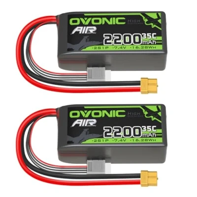 Afbeelding van OVONIC 2S Lipo accu 35C 2200mAh 7,4V short pack met XT60 stekker voor vliegtuighelikopter speciaal 1:14 RC Car vliegtuig (2 stuks)